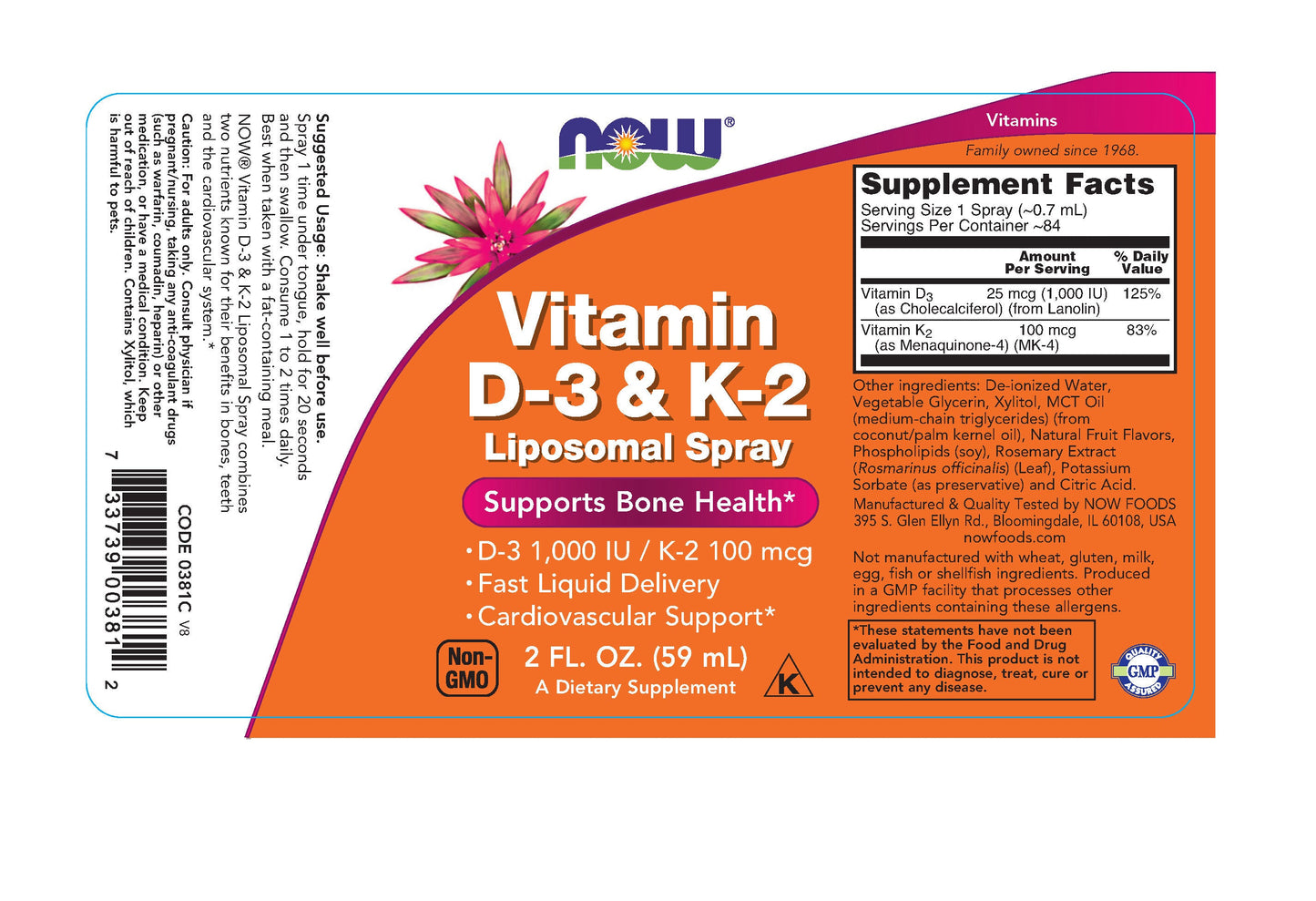 Vitamin D-3 & K-2 Liposomal Spray 2 fl oz (59 ml)