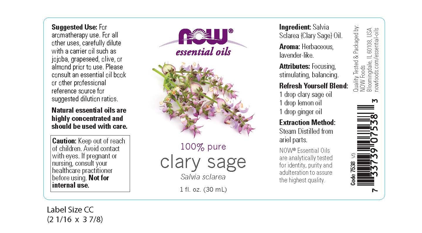 NOW Essential Oils, Clary Sage Oil, Focusing Aromatherapy Scent, Steam Distilled, 100% Pure, Vegan, Child Resistant Cap, 1-Ounce