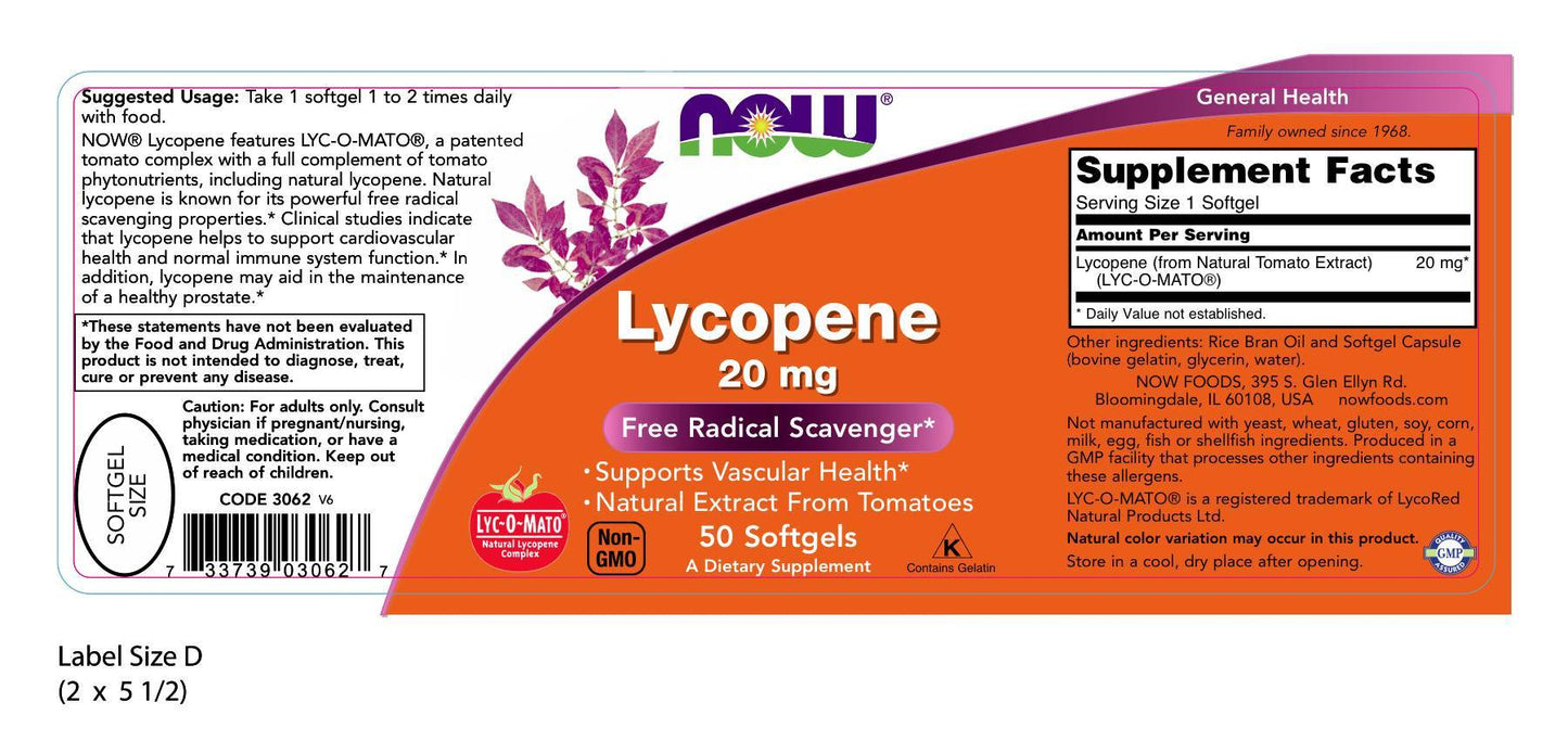 Lycopene 20 mg 50 Softgels