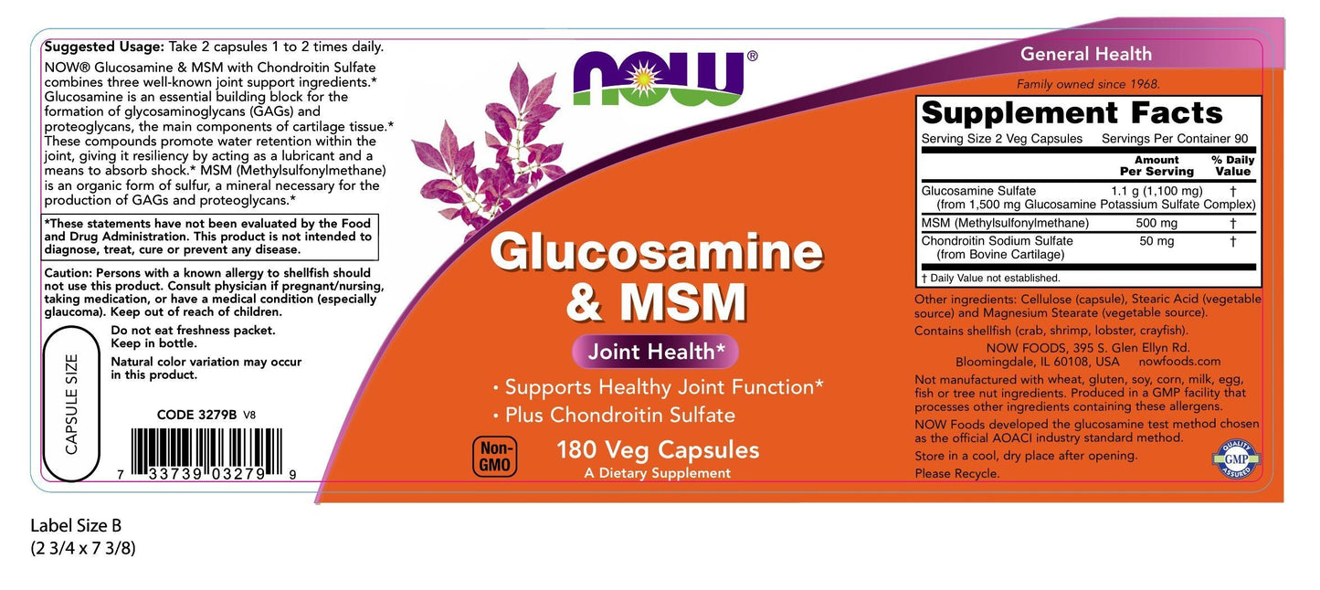 Glucosamine & MSM 180 Veg Capsules | By Now Foods - Best Price