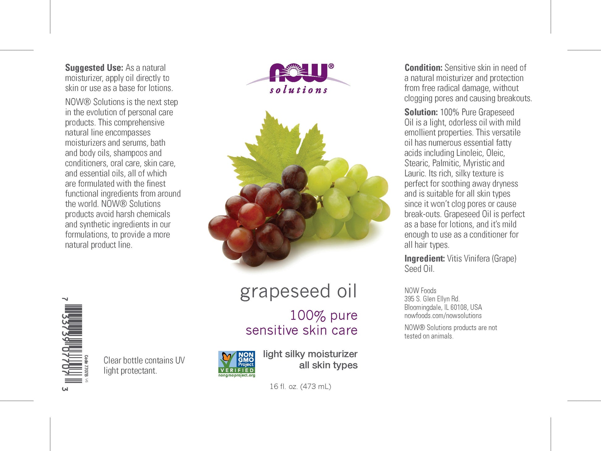 Now Solutions - Grapeseed Oil 16 fl oz (473 ml)