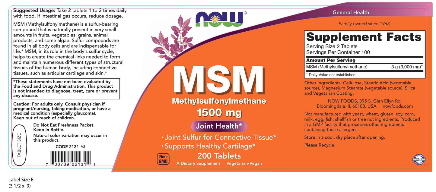 MSM 1500 mg 200 Tablets