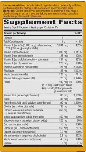 Alive! Max6 Daily Multi-Vitamin Max Potency No Added Iron 90 Veg Capsules