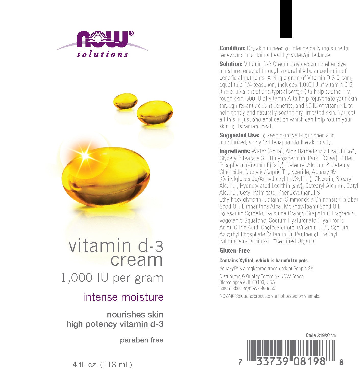 Now Solutions - Vitamin D-3 Cream 4 fl oz (118 ml)