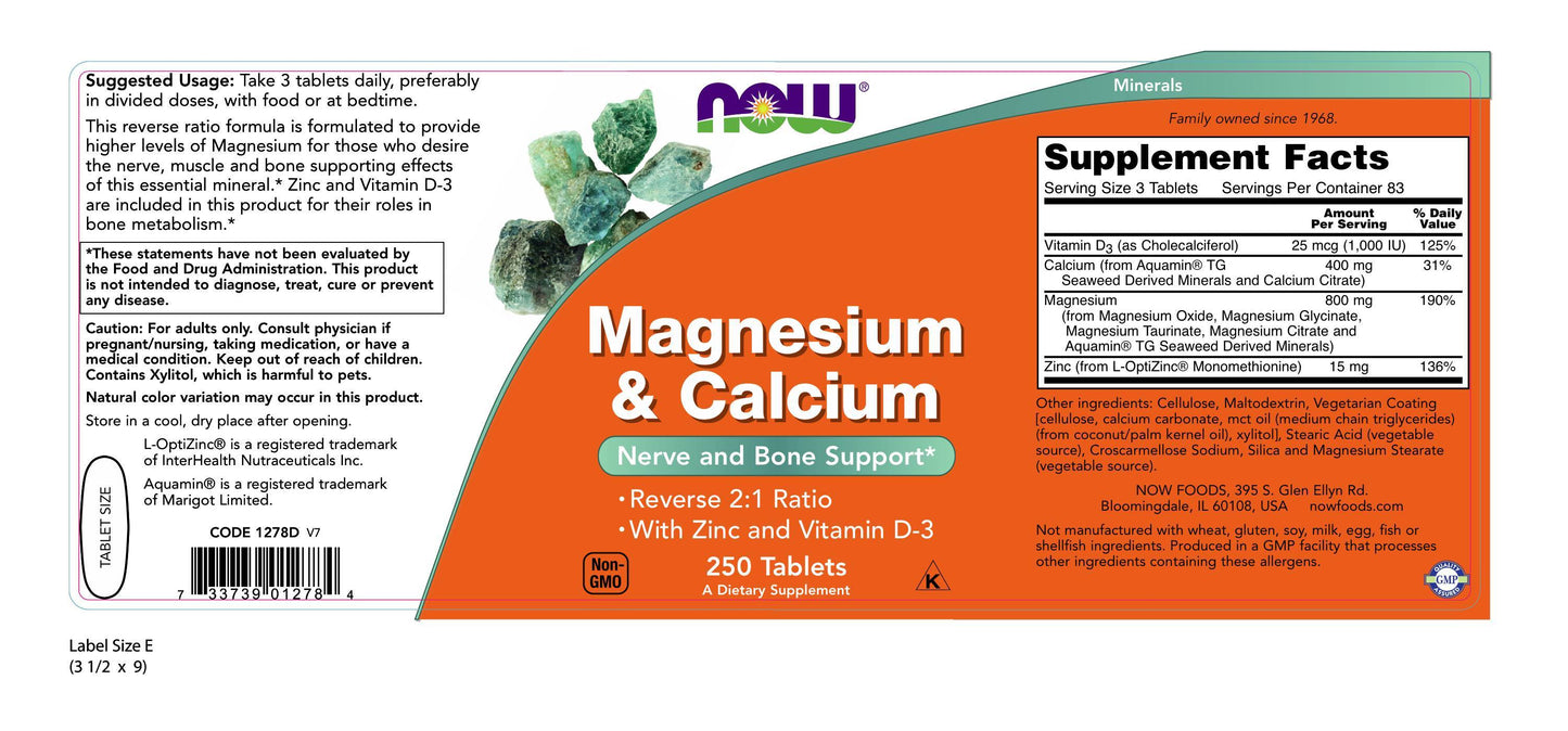 Magnesium & Calcium 250 Tablets | By Now Foods - Best Price